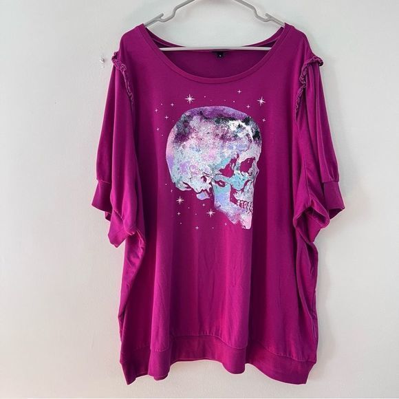 Torrid French Terry‎ Short Sleeve Purple Skull Lightweight Sweatshirt 5X - Picture 6 of 12